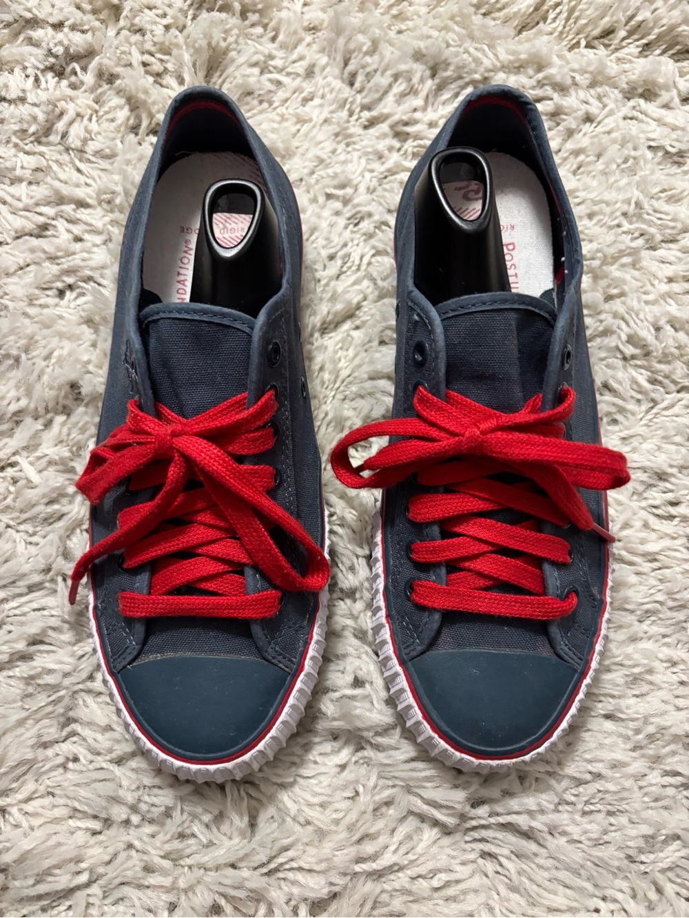P.F. Flyers Navy Canvas Sneakers with Red Laces